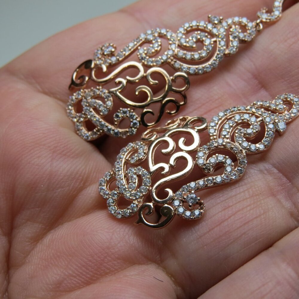 14k Pink Gold Sterling Silver Diamond Earring - Picture 2 of 5